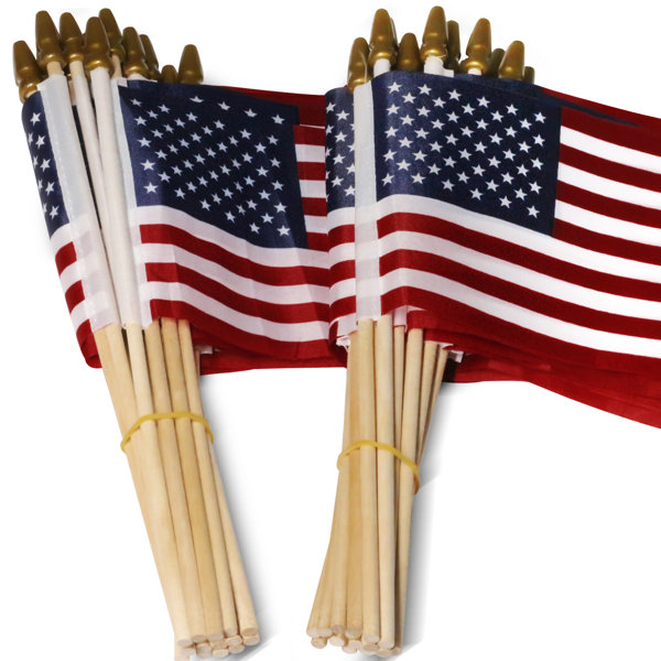 Anley Pack of 12 USA Stick Flag 18" x 12" Handheld America